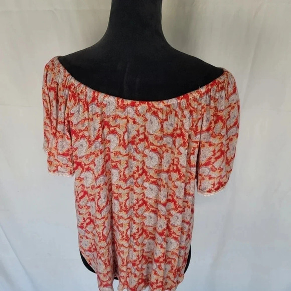 Forever 21 Teen's Junior Top Coral Crop Ruffled Off Shoulder Floral Orange Small - Picture 3 of 10